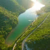 Lim bay in Istria with oyster farm between mountains