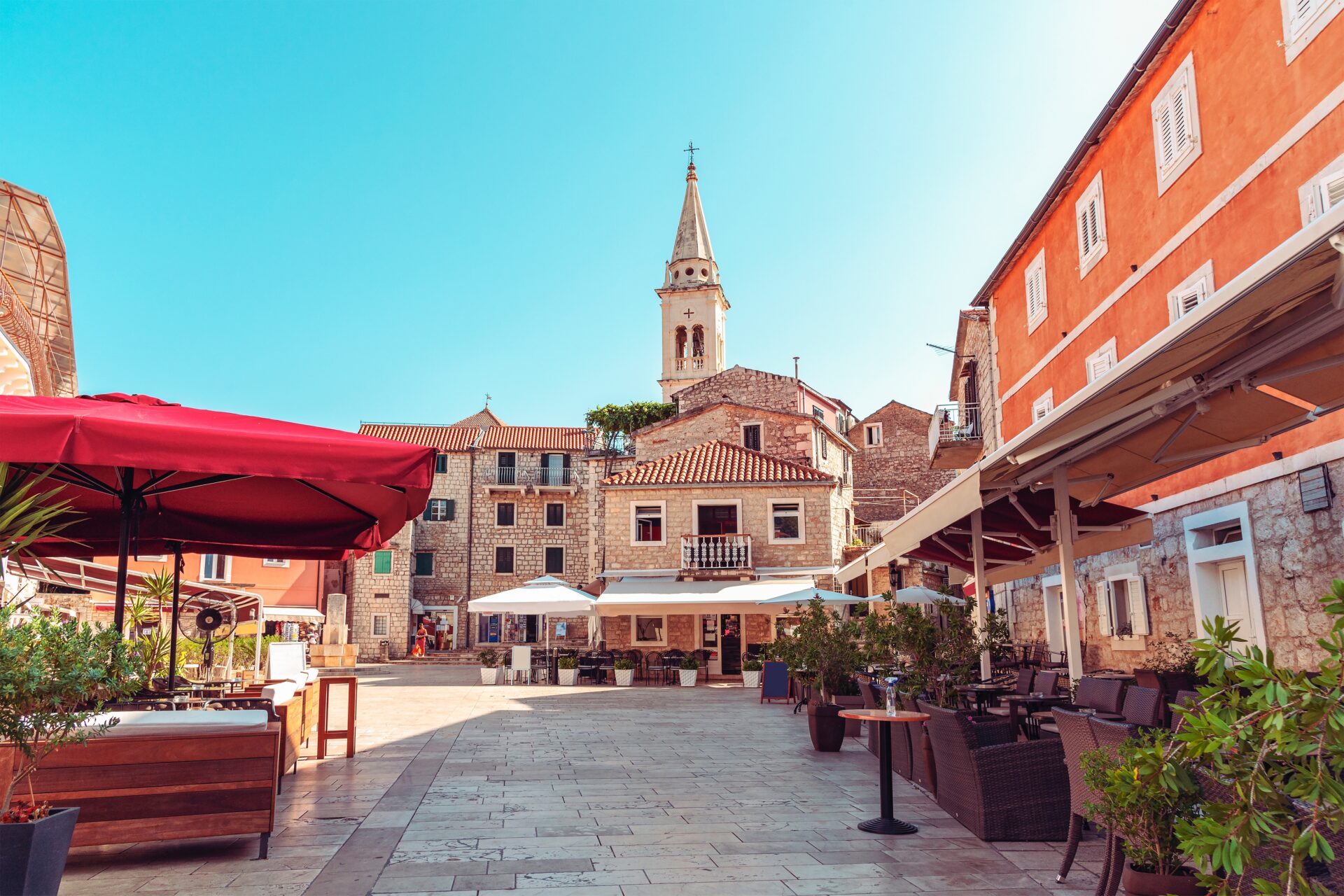 Main square of Jelsa town, Hvar, Croatia